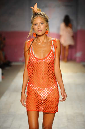 MIAMI, FL - JULY 21: A model walks the runway at the For Love And Lemons fashion show during Funkshion Swim Fashion Week at the Funkshion Tent on July 21, 2017 in Miami Beach, Florida.のeditorial素材