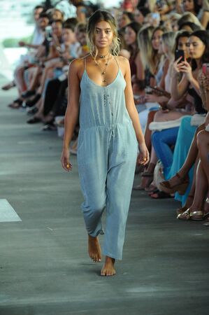 MIAMI, FL - JULY 22: A model walks the runway at Acacia fashion show during Funkshion Swim Fashion Week at 1111 Lincoln Road on July 22, 2017 in Miami, Florida.のeditorial素材