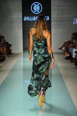 MIAMI BEACH, FL - JULY 22: A model walks the runway at Aguaclara fashion show during Funkshion Swim Fashion Week at Funkshion Tent on July 22, 2017 in Miami Beach, Florida.のeditorial素材