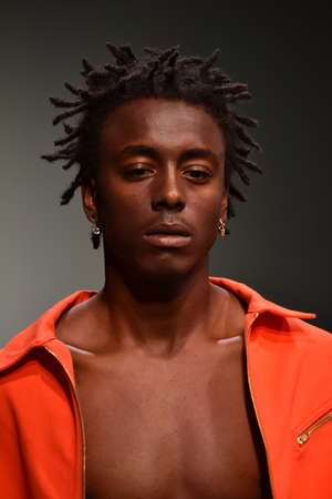 NEW YORK, NY - JULY 12: A model walks the runway at the Landlord show during NYFW: Mens July 2017 at Skylight Clarkson Sq on July 12, 2017 in New York City.のeditorial素材