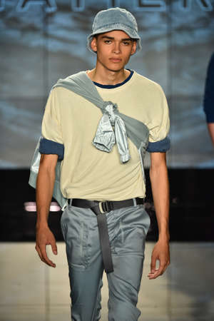 NEW YORK, NY - JULY 12: A model walks the runway at the Matiere show during NYFW: Mens  on July 12,...