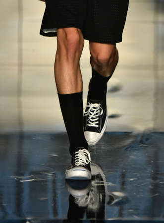 NEW YORK, NY - JULY 12: A model walks the runway at the Matiere show during NYFW: Mens  on July 12, 2017 in New York City.のeditorial素材