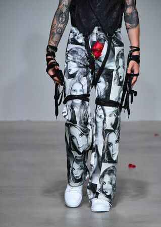 NEW YORK, NY - JULY 12: A model walks the runway at the Sanchez-Kane show during NYFW: Mens on July 12, 2017 in New York City.のeditorial素材