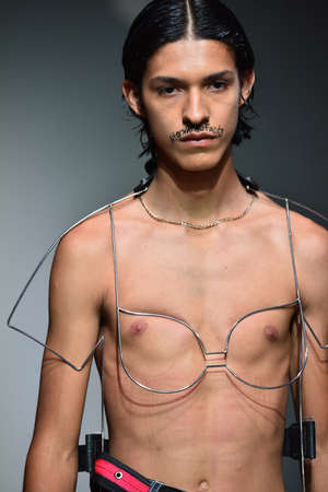 NEW YORK, NY - JULY 12: A model walks the runway at the Sanchez-Kane show during NYFW: Mens on July 12, 2017 in New York City.のeditorial素材