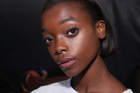 NEW YORK, NY - SEPTEMBER 06: A model posing backstage before the Pamella Roland Spring 2018 Collection during New York Fashion Week at Pier 59 on September 6, 2017 in New York City.のeditorial素材