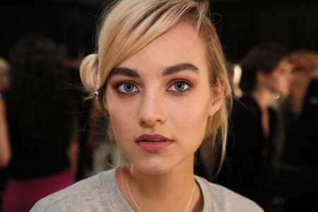 NEW YORK, NY - SEPTEMBER 07: A model posing backstage before the Brock Collection fashion show during New York Fashion Week on September 7, 2017 in New York City.のeditorial素材