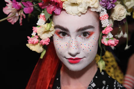 NEW YORK, NY - SEPTEMBER 07: A model posing backstage before the Desigual fashion show during New York Fashion Week on September 7, 2017 in New York City.のeditorial素材