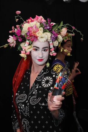 NEW YORK, NY - SEPTEMBER 07: A model posing backstage before the Desigual fashion show during New York Fashion Week on September 7, 2017 in New York City.のeditorial素材