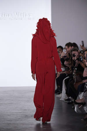 NEW YORK, NY - FEBRUARY 15: A model walks the runway for the Irina Vitjaz collection during New York Fashion Week on February 15, 2017 in New York City.のeditorial素材