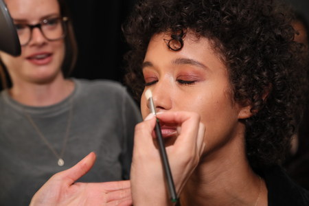 NEW YORK, NY - SEPTEMBER 07: A model getting ready backstage before the Brock Collection fashion show during New York Fashion Week on September 7, 2017 in New York City.のeditorial素材