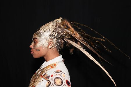 NEW YORK, NY - SEPTEMBER 07: A model posing backstage before the Desigual fashion show during New York Fashion Week on September 7, 2017 in New York City.のeditorial素材