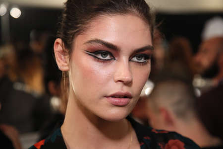 NEW YORK, NY - SEPTEMBER 09: A model posing  backstage for the Philipp Plein fashion show during New York Fashion Week: The Shows at Hammerstein Ballroom on September 9, 2017 in New York City.のeditorial素材