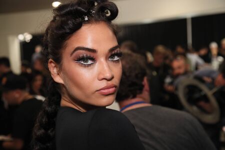 NEW YORK, NY - SEPTEMBER 09: Shanina Shaik posing backstage for the Philipp Plein fashion show during New York Fashion Week: The Shows at Hammerstein Ballroom on September 9, 2017 in New York City.のeditorial素材