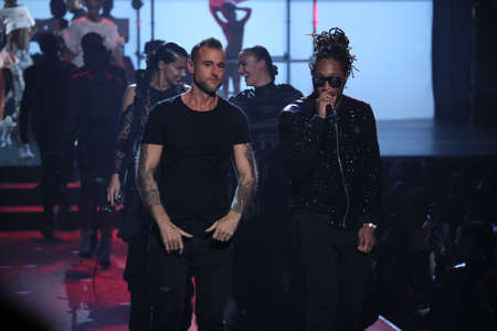 NEW YORK, NY - SEPTEMBER 09: Future performing on stage with Philipp Plein (R) at the Philipp Plein fashion show during New York Fashion Week: The Shows at Hammerstein Ballroom on September 9, 2017 in New York Cityのeditorial素材