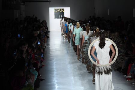 NEW YORK, NY - SEPTEMBER 10: Models walk the runway finale for Dan Liu fashion show during New York...