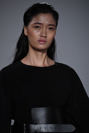 NEW YORK, NY - SEPTEMBER 10: A model walks the runway at the Naersi fashion show during New York...