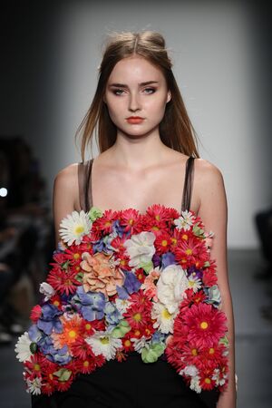 NEW YORK, NY - SEPTEMBER 09: A model walks the runway wearing Lisa N. Hoang Spring 2017  during New York Fashion Week on September 9, 2016 in New York City.のeditorial素材