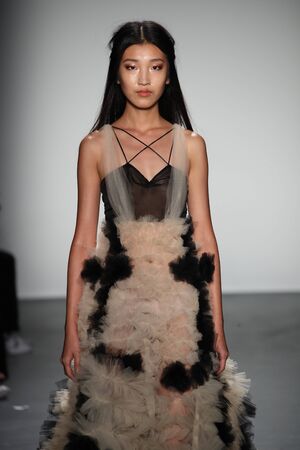 NEW YORK, NY - SEPTEMBER 09: A model walks the runway wearing Lisa N. Hoang Spring 2017  during New York Fashion Week on September 9, 2016 in New York City.のeditorial素材