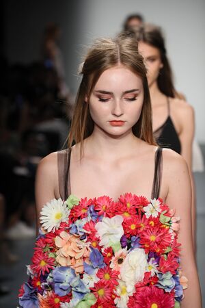 NEW YORK, NY - SEPTEMBER 09: Models walk the runway finale wearing Lisa N. Hoang Spring 2017  during New York Fashion Week on September 9, 2016 in New York City.のeditorial素材