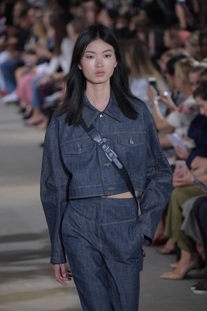 NEW YORK, NY - SEPTEMBER 09: A model walks the runway wearing Tibi Spring 2018 during New York Fashion Week on September 9, 2017 in New York City.のeditorial素材