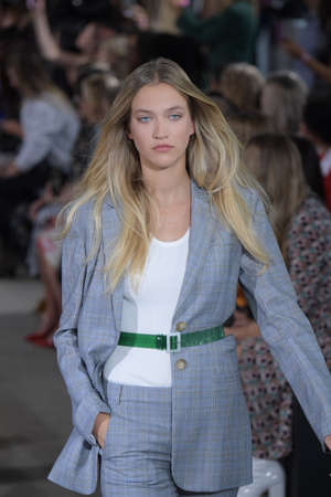 NEW YORK, NY - SEPTEMBER 09: A model walks the runway wearing Tibi Spring 2018 during New York...