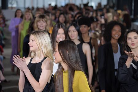 NEW YORK, NY - SEPTEMBER 09: Models walk the runway finale wearing Tibi Spring 2018 during New York Fashion Week on September 9, 2017 in New York City.のeditorial素材