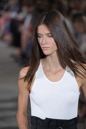 NEW YORK, NY - SEPTEMBER 09: A model walks the runway wearing Tibi Spring 2018 during New York Fashion Week on September 9, 2017 in New York City.のeditorial素材