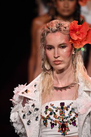 NEW YORK, NY - SEPTEMBER 12: Models walk the runway finale for The Blonds fashion show during New York Fashion Week: The Shows at Gallery 1, Skylight Clarkson Sq on September 12, 2017 in New York City.のeditorial素材