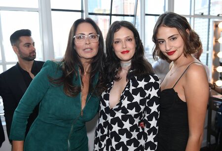 New York, NY, USA - October 6, 2017: Designer Berta Balilti (L) and guests posing backstage before Berta Bridal 2018 Collection runway show during New York Bridal week, New York City.のeditorial素材