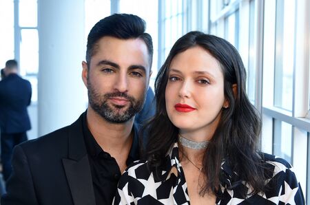 New York, NY, USA - October 6, 2017: Guests posing backstage before Berta Bridal 2018 Collection runway show during New York Bridal week, New York City.のeditorial素材
