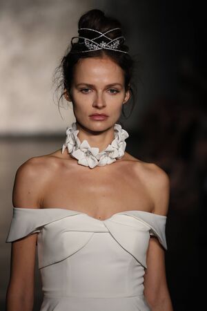 NEW YORK - OCTOBER 5: A Model walks the runway for Inbal Dror Bridal show Fall/Winter 2018 Collection during Bridal Fashion Week on October 5, 2017 in New York City.のeditorial素材