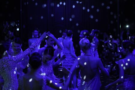 NEW YORK - OCTOBER 6: Models dancing on the runway for Naeem Khan  Bridal show Fall/Winter 2018 Collection during Bridal Fashion Week on October 6, 2017 in New York City.のeditorial素材
