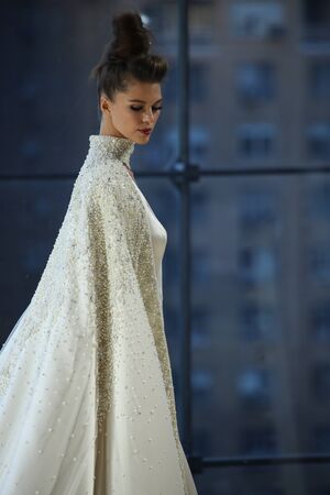 NEW YORK - OCTOBER 6: A model walks the runway for Ines Di Santo   Bridal show Fall/Winter 2018 Collection during Bridal Fashion Week on October 6, 2017 in New York City.のeditorial素材
