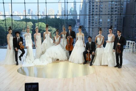 NEW YORK - OCTOBER 6: Models pose on the runway for Ines Di Santo   Bridal show Fall/Winter 2018 Collection during Bridal Fashion Week on October 6, 2017 in New York City.のeditorial素材