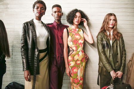 MILAN, ITALY - SEPTEMBER 24: Models are seen backstage ahead of the Trussardi show during Milan Fashion Week Spring/Summer 2018 on September 24, 2017 in Milan, Italy.のeditorial素材
