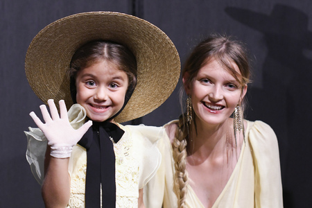 MILAN, ITALY - SEPTEMBER 23: Models posing  backstage before Elisabetta Franchi show during Milan Womens Fashion Week on SEPTEMBER 23, 2017 in Milan.のeditorial素材