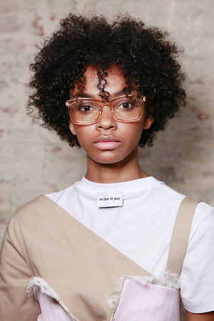 MILAN; ITALY - SEPTEMBER 24: A model is seen ahead backstage of the Au Jour Le Jour show during Milan Fashion Week Spring/Summer 2018 on September 24; 2017 in Milan; Italy.のeditorial素材