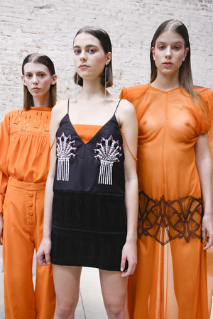 MILAN, ITALY - SEPTEMBER 20: Models are seen ahead backstage of the Alberto Zambelli show during Milan Fashion Week Spring/Summer 2018 on September 20, 2017 in Milan, Italy.のeditorial素材