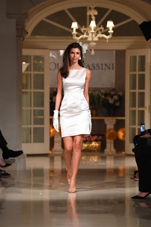 NEW YORK, NY - APRIL 12: A model walks the runway during the Oleg Cassini Spring 2019  Bridal fashion show on April 12, 2018 in New York City.のeditorial素材