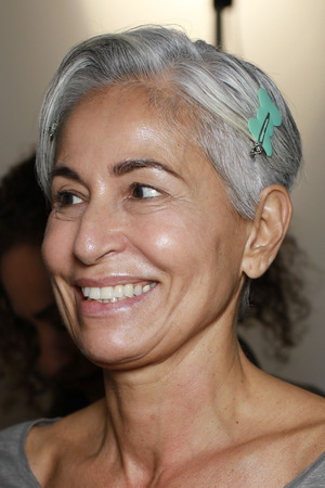 MILAN, ITALY - SEPTEMBER 21: A model  posing  backstage before Erika Cavallini show during Milan Womens Fashion Week on September 21, 2017 in Milan.のeditorial素材
