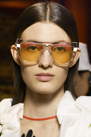 MILAN, ITALY - SEPTEMBER 22: A model is seen backstage ahead of the Byblos Milano show during Milan Fashion Week Spring/Summer 2017 on September 22, 2016 in Milan, Italy.のeditorial素材