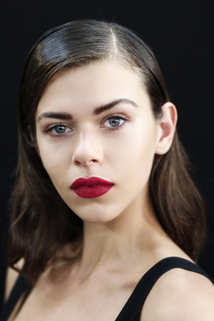 MILAN, ITALY - SEPTEMBER 23: A model is seen backstage ahead of the Blumarine show during Milan Fashion Week Spring/Summer 2018 on September 23, 2017 in Milan, Italy.のeditorial素材