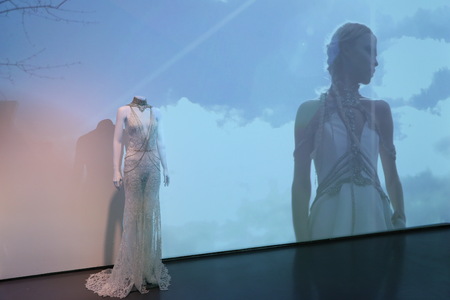 NEW YORK, NY - APRIL 13: Wedding dress presentation during the 2019 RIVINI and ALYNE Collections on April 13, 2018 in New York City.のeditorial素材