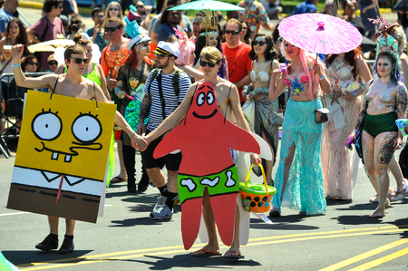 NEW YORK, NY - JUNE 16: People participate in the 36th annual Mermaid Parade in Coney Island on June 16, 2018 in New York City.のeditorial素材