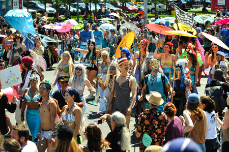 NEW YORK, NY - JUNE 16: People participate in the 36th annual Mermaid Parade in Coney Island on June 16, 2018 in New York City.のeditorial素材