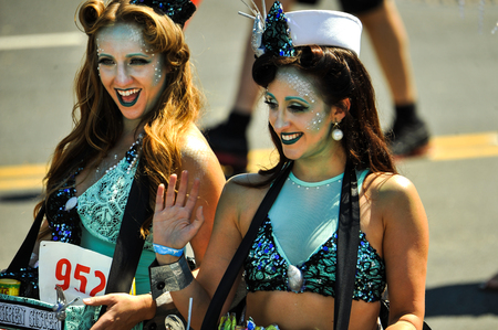 NEW YORK, NY - JUNE 16: People participate in the 36th annual Mermaid Parade in Coney Island on June 16, 2018 in New York City.のeditorial素材