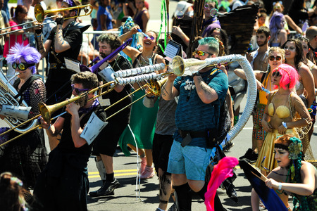 NEW YORK, NY - JUNE 16: People participate in the 36th annual Mermaid Parade in Coney Island on June 16, 2018 in New York City.のeditorial素材