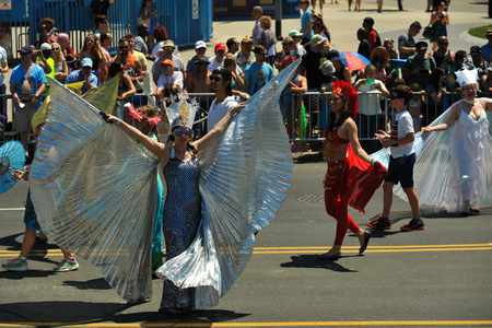 NEW YORK, NY - JUNE 16: People participate in the 36th annual Mermaid Parade in Coney Island on June 16, 2018 in New York City.のeditorial素材