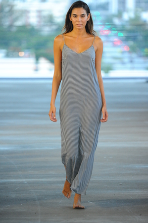 MIAMI, FL - JULY 14: A model walks the runway for Acacia Resort 2019 during Paraiso Fashion Fair at 1111 Lincoln Road on July 14, 2018 in Miami, Florida.のeditorial素材