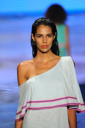MIAMI BEACH, FL - JULY 15: A model walks the runway for Pitusa during the Paraiso Fasion Fair at The Paraiso Tent on July 15, 2018 in Miami Beach, Florida.のeditorial素材